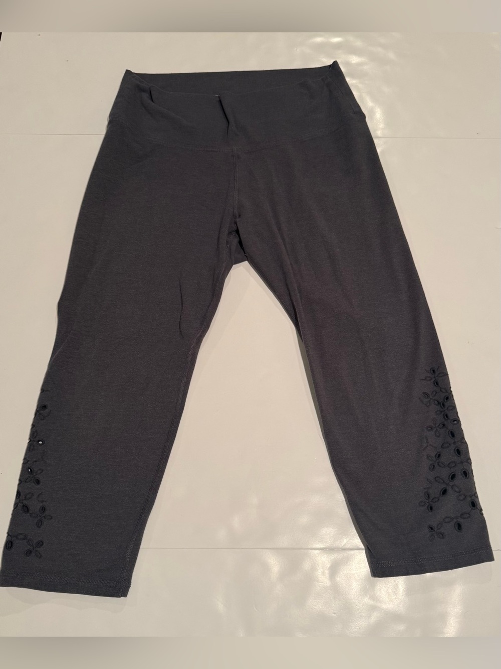 Old Navy Black Capri Leggings with Embroidered Hem Detail